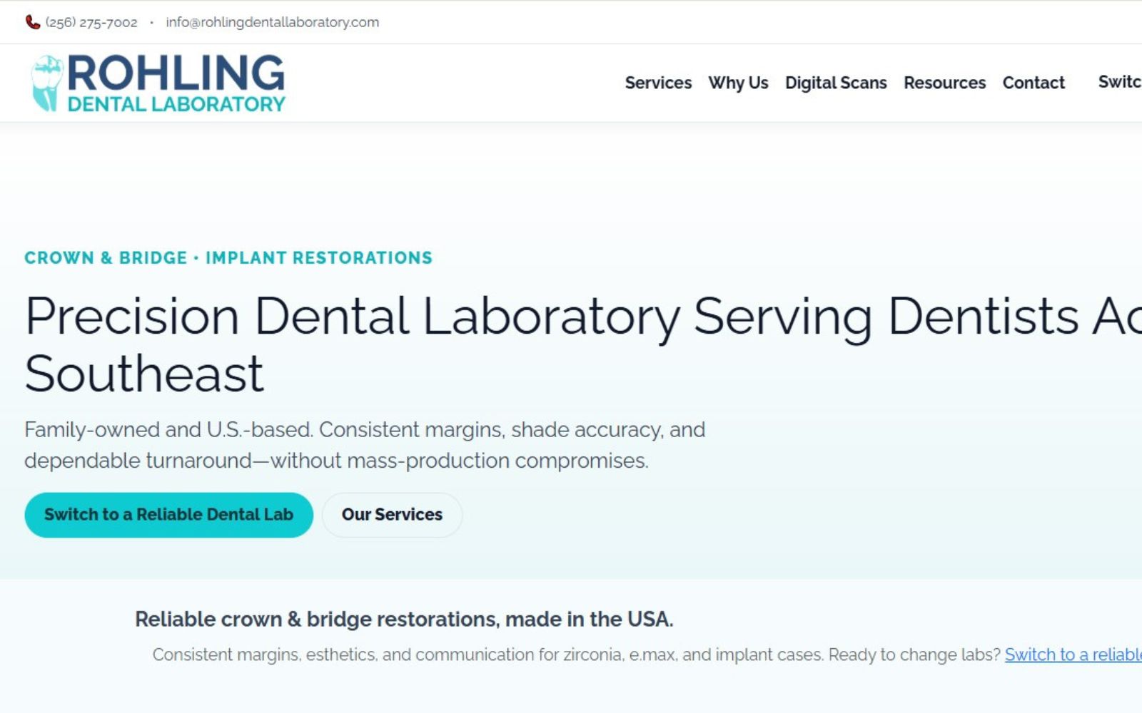 Rohling Dental Laboratory website screenshot